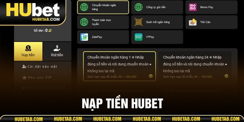 nạp tiền HUBET